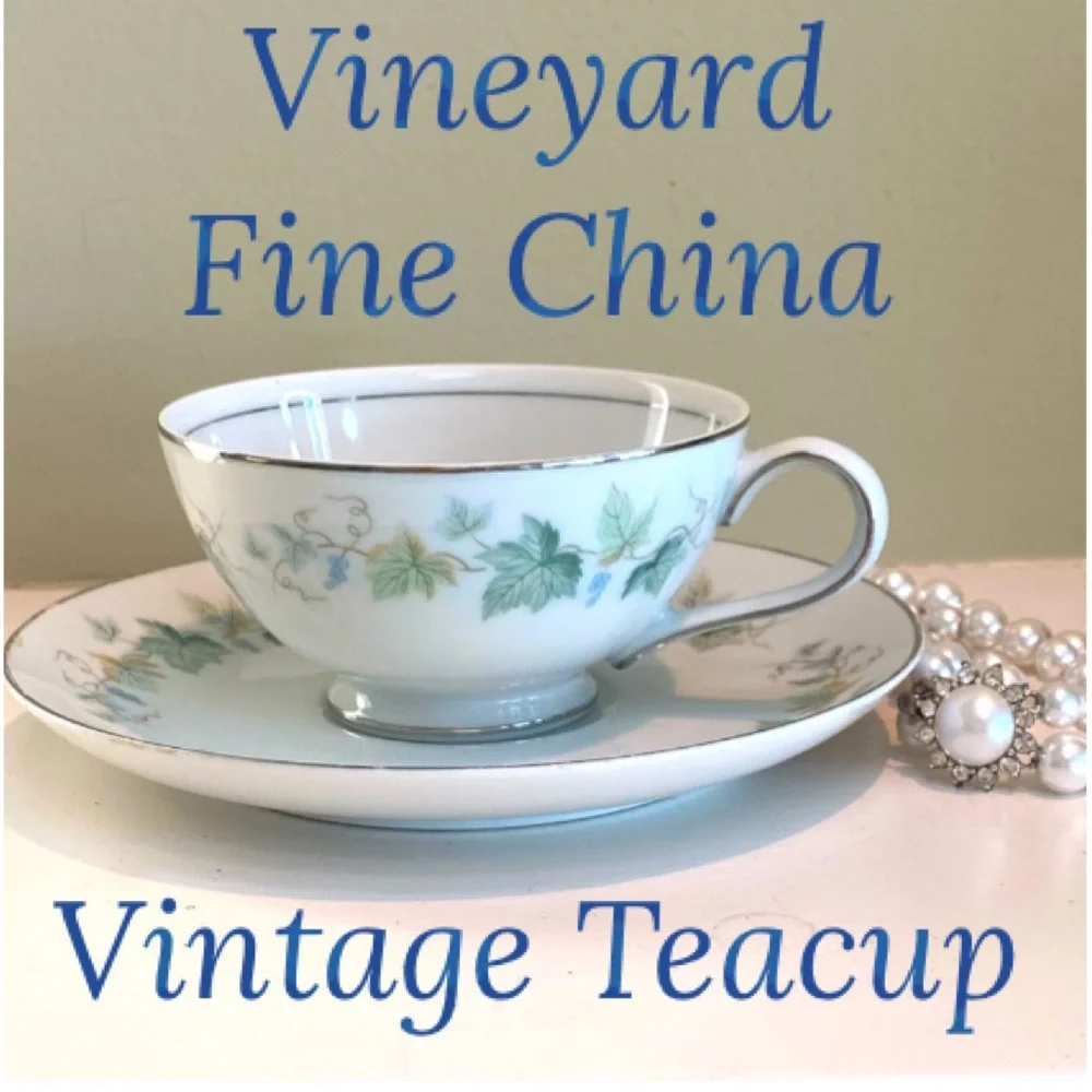 Vintage Teacup With Saucer Set Floral Vineyard Manor Fine China Japan Grape Leaf